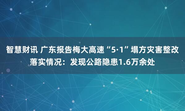 智慧财讯 广东报告梅大高速“5·1”塌方灾害整改落实情况：发现公路隐患1.6万余处